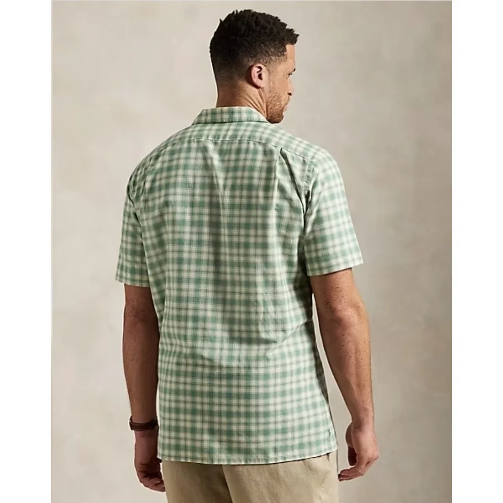 Polo Ralph Lauren Green Tan Short Sleeve Oxford Camp Plaid Shirt Men's Size 4XLT